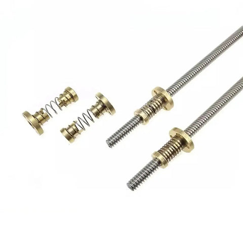 8mm Diameter Threaded Trapezoidal Lead Screw With Anti Backlash Nut For CNC Machines And 3D Printers 304 Stainless Steel 2mm Pitch 8mm Lead Lengths From 100 To 600mm in brass nut view