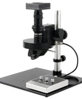 4K HDMI Video Microscope Kit With Auto Motorized 360 Degree Rotation And 2D 3D Stereo Lens 0.6x To 5x Zoom 200x Magnification Pro Grade Measurement Camera For Precision Inspection And Lab Work mounted on stand with base and control unit