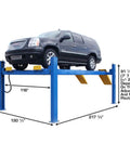 Commercial 4 Post Vehicle Alignment Lift With Heavy Duty Rotating Platforms And Secure Grip Flooring Designed For Daily Shop Use Delivers Rock Solid 14000 Lb Capacity Plus Generous Overhead Clearances And Hassle Free Controls with SUV raised on lift