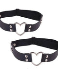 Badass Women Premium Adjustable Faux Leather Heart Garter Set Punk Alloy Thigh Strap Rave Cosplay Harness Belt with heart detail.