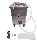 Heavy Duty 370W Commercial Fryer Filter Machine With 18L Oil Filler Cart Truck Separator, stainless steel build, filtration hoses and accessories.