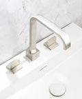Brushed Nickel Two Handle Widespread Bathroom Sink Faucet, Solid Brass Construction, 8 Inch Center, Slick Waterfall Style