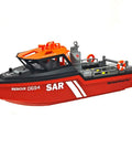 One Thirty Second Scale RC Rescue Boat With Dope Realistic Black And Red Livery Eight Kilometers Per Hour Speed Electric Jet Boat