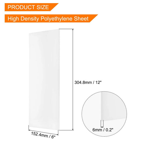 UHMW Sheet 1/4 Inch Thick HDPE Plastic Board White 12 X 6 Inches Ultra High Molecular Weight Polyethylene For Marine Use And DIYers Tough Wear Resistant Low Friction Marine Board with size diagram