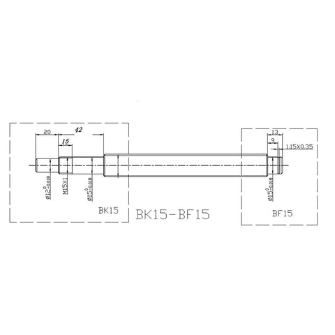 Heavy Duty 20mm Ballscrew Kit SfU2010 With Nut And Coupler For Nema23 Motors Perfect For DIY CNC Build Projects Up To 1250Mm Length High Precision C7 Grade Gear Setup, BK15-BF15 drawing
