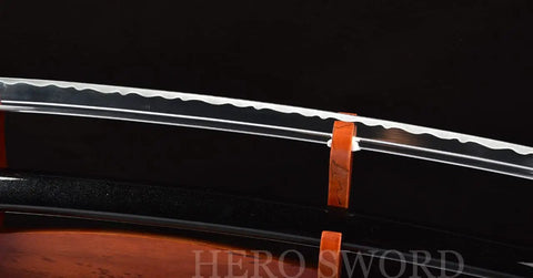 Close-up of Dope Non Sharpened Aluminum Steel Katana Sword showing hamon and full tang blunt blade for practice
