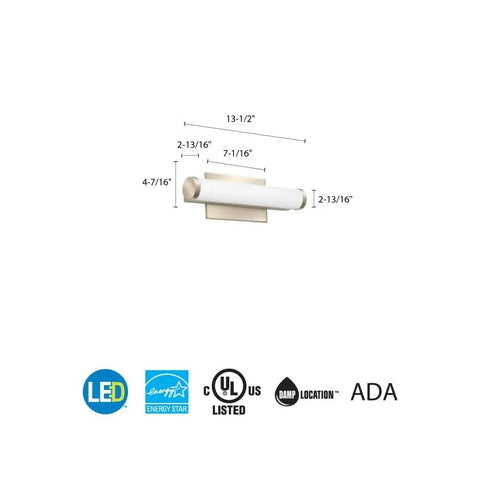 Dimensions of 12-Inch LED Vanity Light Fixture In Brushed Nickel, 90 CRI, MVOLT With 30K 35K 40K Color Temp