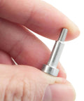 Close-up of Heavy Duty Stainless Steel Hex Socket Shoulder Bolt, 304 Stainless, M3 Thread, 5mm Shoulder Diameter, in hand.
