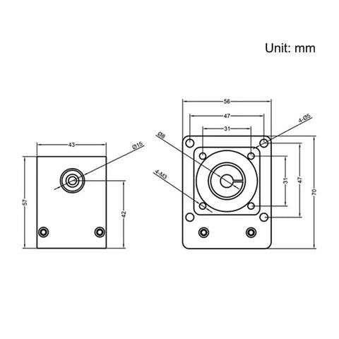 SFU1605 Square Linear Rail With Ballscrew Kit For CNC Router X Y Z Axis Actuator NEMA17 Compatible 0 To 55N Motor 100mm Stroke technical drawing, 56mm mount