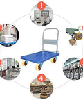 Badass Heavy Duty Swivel Caster Wheels Crush Up To 2204 Pounds With Ridiculously Smooth Nylon Rollers And Rust Proof Blue Brackets on a utility dolly.