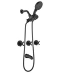 All In One Matte Black Shower Faucet Set With Rainfall Head, Pressure Balance Valve, Rough In Trim Kit And Complete 6011B System