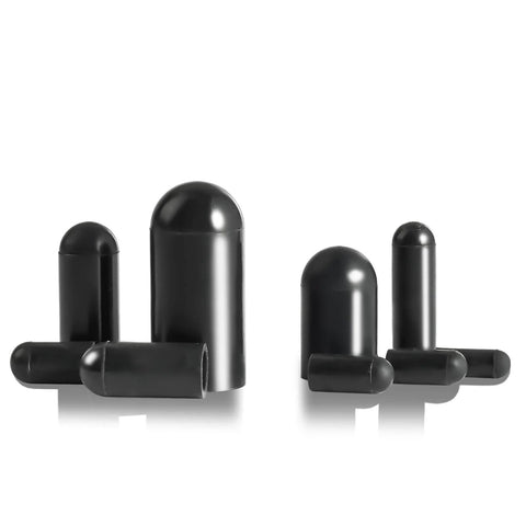 Rubber vacuum caps set in black, group shot showing multiple sizes for hoses and automotive use