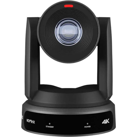 Top Shelf 5 Pack Of 4K PTZ Cameras With 30X Optical Zoom Bundled With A Zero Sweat Joystick Controller And Five Heavy Duty Wall Mounts For Plug And Play Studio Grind, showing a front view of a 4K PTZ camera.
