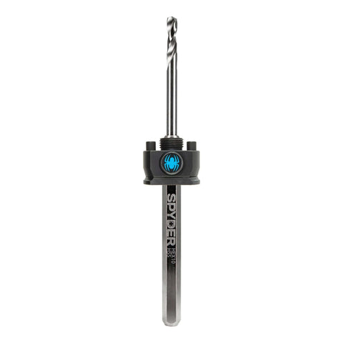 Front view of Spyder 1/2-in quick-change hole saw arbor with steel shaft and blue logo collar.