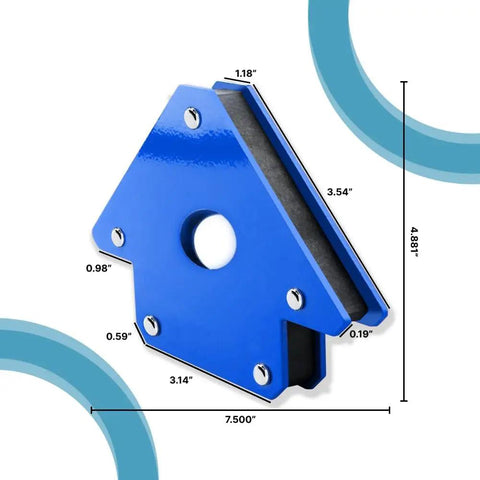 75 Pound Welding Magnet Holder Pack Of 2 Ultra Strong Magnetic Clamps For 45 Degree 90 Degree And 135 Degree Angles with dimensions shown