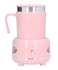 Electric Coffee Mug Warmer And Ice Cold Chiller With Dual Mode Temp Control Aluminum Desktop Heated Coaster USB Powered Drink Stand Keep Your Sip Fresh For The Daily Grind Pink mug warmer with handle and sleek design.