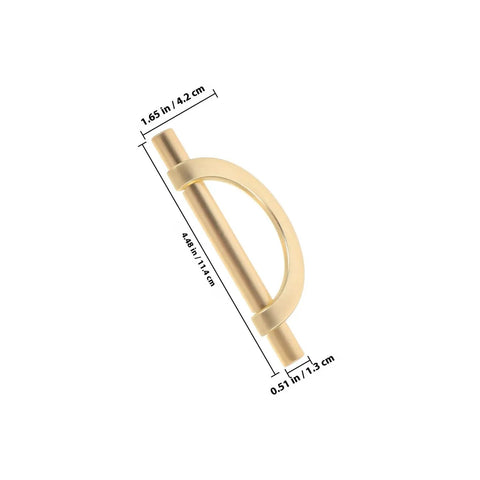Six Piece Zinc Alloy Half Round Cabinet Pulls With Gold Brushed Finish For Kitchen Cabinets Dressers And Furniture Doors 96mm Center To Center Hardware Sleek Luxury Drawer Handles, detailed view with dimensions