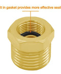 Brass adapter for faucet hoses with built-in gasket providing secure sealing for plumbing connections.