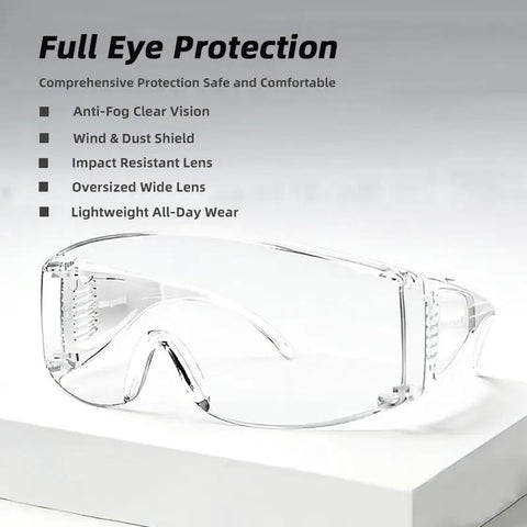 Boss Level Anti Fog Safety Glasses 10 Pack Impact Resistant Over Frames protective eyewear with oversized lens for full eye protection.
