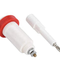 Heavy Duty High Voltage Banana Plug Cross Adapter Designed To Go The Distance With Slick Gold Plated Threads That Lock Tight For Reliable 10KV Power Lab Connections White And Red, featuring white body and red grip.
