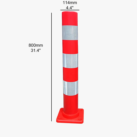 Heavy Duty Plastic Safety Bollard Post With Bright Reflective Tape Yellow Traffic Road Pile And Parking Barrier Come With Mounting Base No Sweat Installation Rock Solid Durability