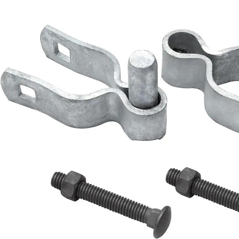 Two Pack Galvanized Steel Chain Link Fence Gate Hinge Kit For 1-3/8 Inch Gate Frames And 2-3/8 Inch Posts, Heavy Duty Hinges With Bolts Visible