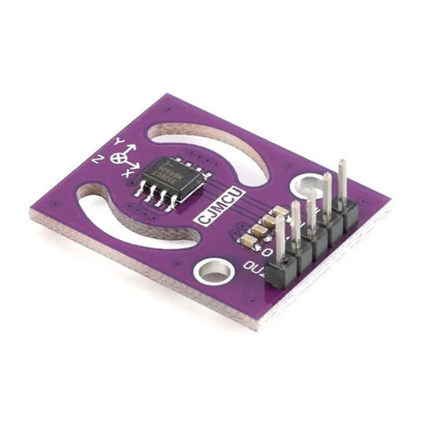 3D Joystick Absolute Position Sensor Module With SPI Output, MLX90333 based, purple PCB, side view, electronic connectors visible