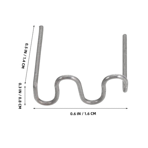 Close-up of a tungsten steel staple from 1000Pcs Plastic Welding Staples Hot Staples Repair Kit For Auto Body Bumper Dash Lamp Holder And Plastic Ring Fixes Get It Fixed Fast With Tungsten Steel Construction For Durable Welds And Easy Home Car Repairs, showing dimensions.