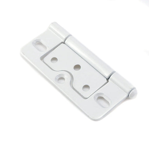 Heavy Duty 3 Inch Non-Mortise Bifold Door Hinges Iron With Electroplated Finish White 6 Pack Includes Screws Built To Last For Interior Doors And Cabinets Tough As Nails, white hinge close-up