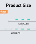 Product image showing sizes of Heavy Hitter Retractable Traffic Cone Barrier 10 Pack, 1.2m and 2m long streaked pvc bars.