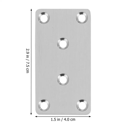 Stainless Steel Straight Flat Brace Brackets For Furniture Support, rectangular metal plate with five holes, size 2.9x1.5 in