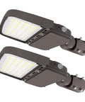 Two Pack 150W LED Parking Lot Light With Dust To Dawn Photocell Outdoor Dimmable Shoebox Lights With Slipfitter