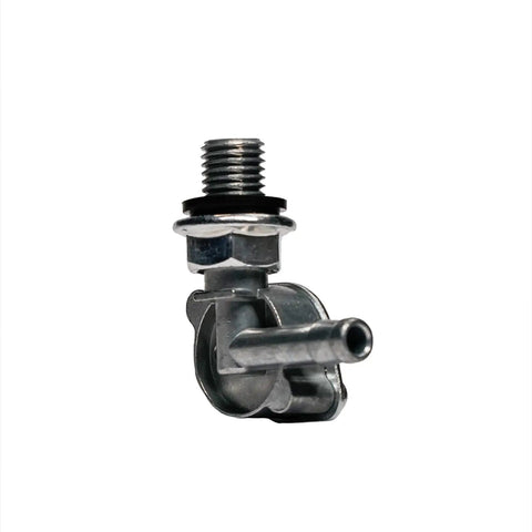 Front view of Upgraded Petcock Fuel Tank Shutoff Valve for generators and mini-bikes, metal construction, M10x1.25 thread.