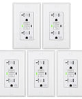 5 Pack GFCI Outlet 20 Amp Outdoor Weather Resistant Tamper Resistant UL Listed Backyard Ready With Self Test LED Indicator Thinner Design Wall Plate Included White Finish