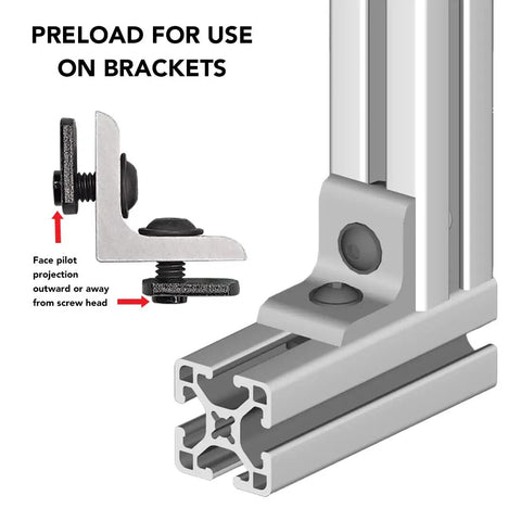 Heavy Duty 15 Series Bolt Assembly Kit with 5/16-18 screws and T-nuts installed on aluminum extrusion for bracket mounting