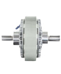 Side view of 24V Dual Shaft Magnetic Powder Coupler With Adjustable Brake For Light Industrial Tools, Dial-In Torque Control