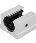 Open Linear Bearing Block SBR16UU 16mm aluminum, open view, showing internal ball bearing slide bushing for CNC and machinery.