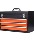 Two Drawer Steel Tool Box With Removable Tray And Ball Bearing Drawers, Locking Lid, Portable Orange And Black Metal Tool Organizer