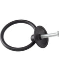 12 Pack Ring Drawer Pull Handles For Cabinets And Drawers, zinc alloy dresser knobs in black finish, 1.8 inch outer diameter, showing mounting screw