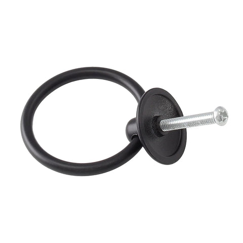 12 Pack Ring Drawer Pull Handles For Cabinets And Drawers, zinc alloy dresser knobs in black finish, 1.8 inch outer diameter, showing mounting screw