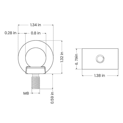 Technical drawing of 4 Pack Shoulder Eye Bolts Kit Heavy Duty Stainless Steel Eyebolts for Tie Down Anchoring Lifting Kit with dimensions.