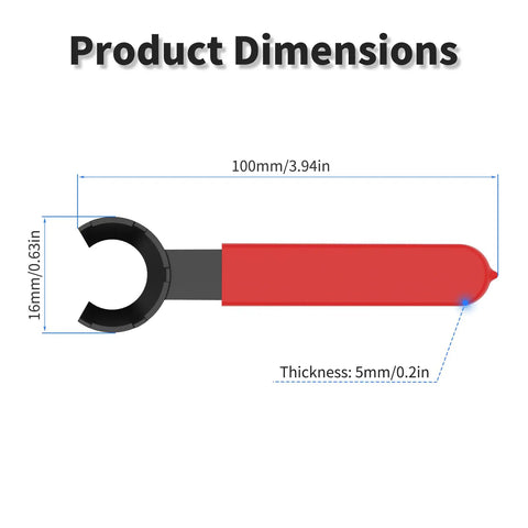 Diagram of M Type Spanner Wrench For ER11 Collet Chuck ER11 Nut, red non-slip handle, showing dimensions and thickness.