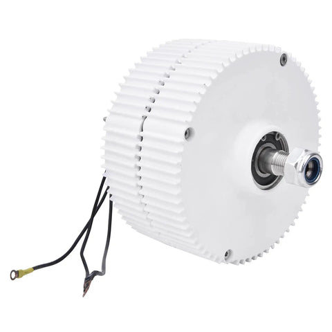 Cool 300-Watt Wind Generator With Precise Permanent Magnet Design For Tough Industrial Jobs, Delivers Reliable 12V Power Effortlessly In Cold Or Hot Weather While Saving Energy And Keeping The Grid Green - close-up of wind generator motor with white casing and wiring.