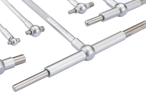 Dasqua T-bore hole gauge set; six-piece telescoping bore gauges in stainless steel, 5/16 to 6 in range.