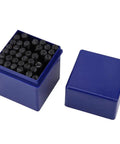 36 Piece 5mm Metal Stamping Kit With Alphabet And Number Stamps For Leather Tooling in blue storage box
