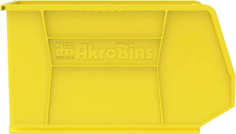Space Saving Stackable Plastic Storage Bins for Garage Pantry and Craft Room, Heavy Duty Organization Holds Up to 60 Pounds, yellow side view