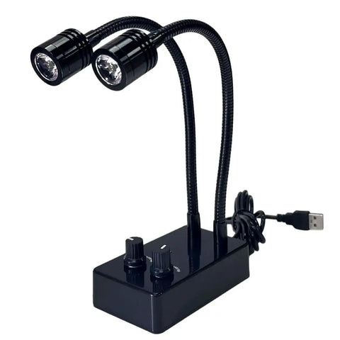 USB Dual Gooseneck Microscope Light For Precision Soldering And PCB Repair Pro Grade Flexible 360 Degree Arms With Dimmable Brightness For Clear Lab Inspections And Accurate Optical Testing., black USB dual gooseneck LED microscope light with dimmer and two flexible arms