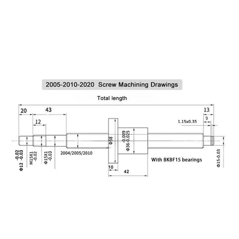 SFU2005 Ball Screw Nut One Set Precise Spindle Kit With Motor For CNC Engravers detailed machining drawing with dimensions.