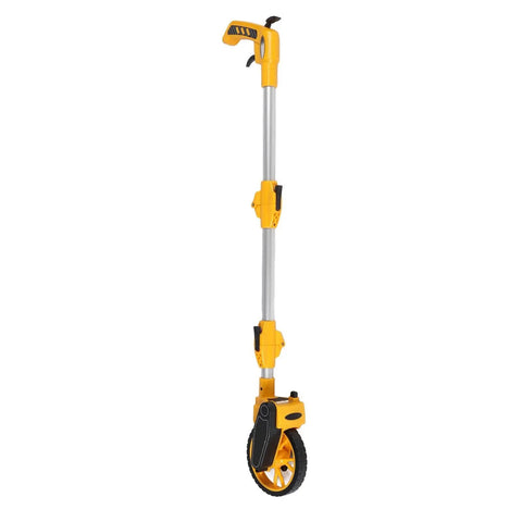 Luocute Distance Measuring Wheel 9999.9m Capacity Folding Design in yellow and silver, ideal for accurate distance measurement.