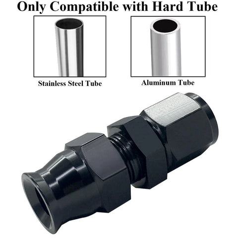 YSIL 6AN female flare-to-3/8-in tube compression hardline adapter, aluminum, black, 2-pack
